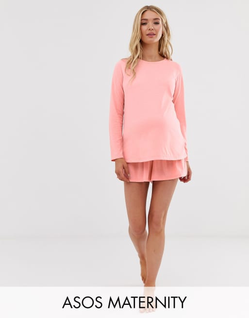 ASOS DESIGN Maternity mix & match long sleeve pyjama jersey top and short, 3 of 3