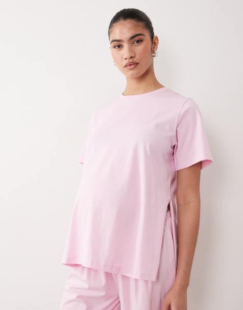 ASOS DESIGN Maternity – Mix & Match – Pyjama-T-Shirt aus Baumwolle in Bonbonrosa mit Oversize-Schnitt - view 1