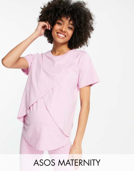 ASOS DESIGN Maternity – Mix & Match – Pyjama-T-Shirt mit Stillfunktion aus Baumwolle in Rosa - PINK
