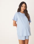 [ASOS Maternity] ASOS DESIGN Maternity Mix & Match side split pyjama tee in blue L Blue