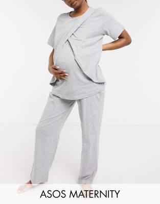 Asos Maternity Asos Design Maternity Mix & Match Straight Leg Jersey Pajama Pants In Heather Gray-grey