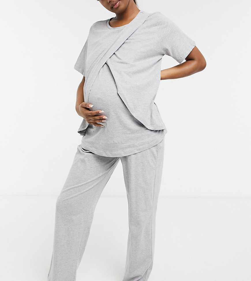 ASOS DESIGN Maternity mix & match straight leg jersey pyjama trouser in grey marl