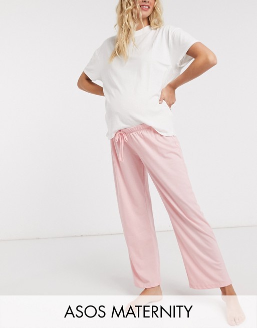 ASOS DESIGN Maternity mix & match straight leg jersey pyjama trouser in pink