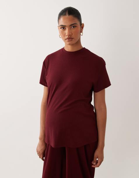 ASOS DESIGN Maternity - Mix & Match - T-shirt del pigiama da casa oversize a coste con spacco laterale color fico - view 1