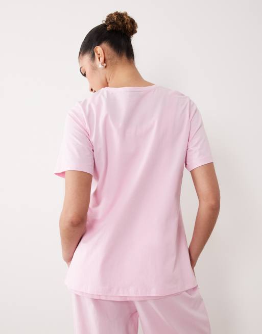 ASOS DESIGN Maternity - Mix & Match - T-shirt del pigiama oversize in cotone rosa caramella, 3 di 4
