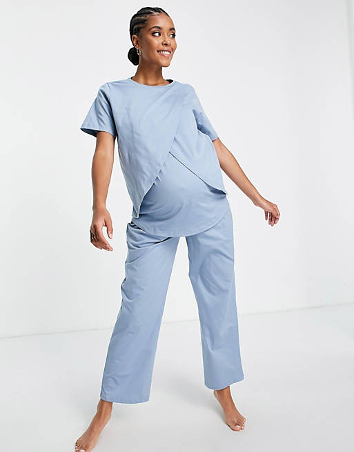 Mix & Match Asos Donna Abbigliamento Intimo Magliette intime BLUE ASOS DESIGN Maternity T-shirt del pigiama per lallattamento in cotone blu 