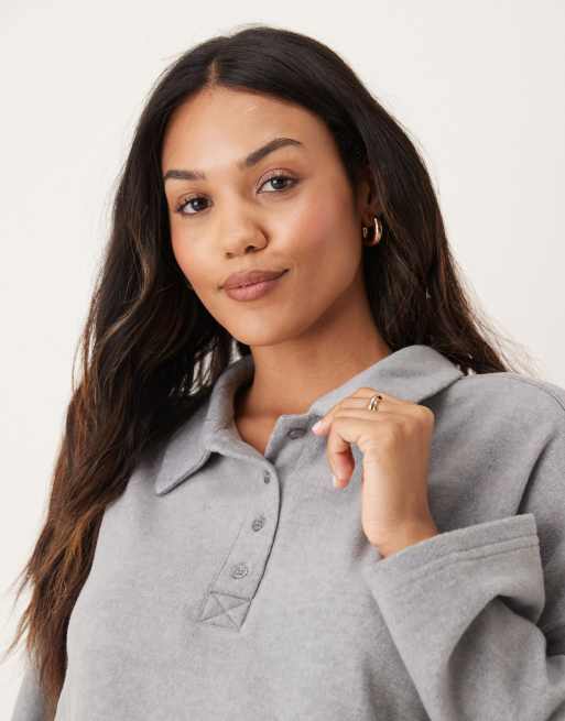 ASOS DESIGN Maternity – Mix & Match – Umstandssweatshirt aus leichtem Fleece in Hellgrau mit Kragen, 3 von 4