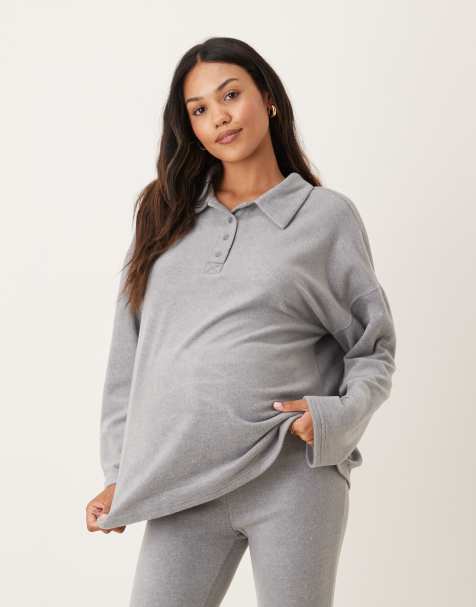 ASOS DESIGN Maternity - Mix og match - Lysegrå sweater med krave i let fleece - view 1