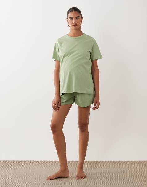 ASOS DESIGN Maternity - Mix og match - Pistaciegrønne flagrende pyjamasshorts i bomuld - view 1