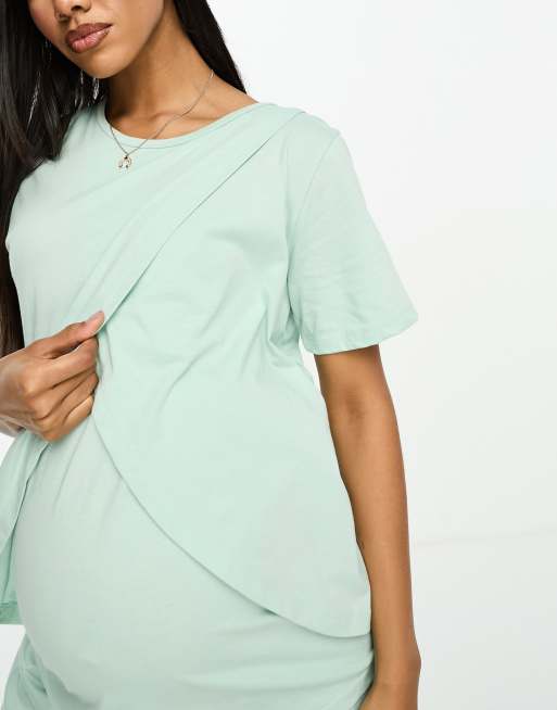 ASOS DESIGN Maternity - Mix og Match - Salviegrøn pyjamastop i bomuld til amning - Kun hos ASOS, 2 af 4