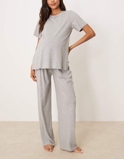 ASOS DESIGN Maternity – Mixa & matcha – Gråmelerad, exklusiv pyjamas-t-shirt i bomull med amningsfunktion, 2 av 4