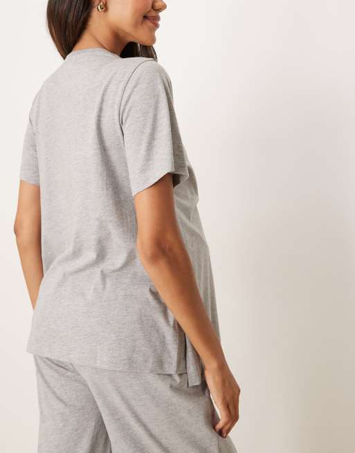 ASOS DESIGN Maternity – Mixa & matcha – Gråmelerad, exklusiv pyjamas-t-shirt i bomull med amningsfunktion, 4 av 4
