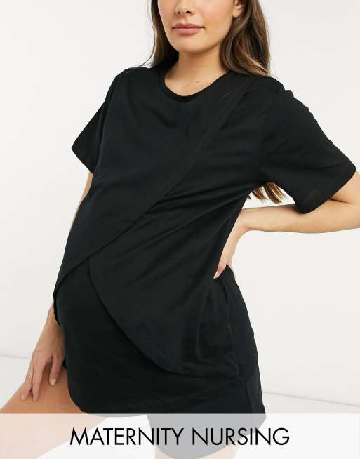 ASOS DESIGN Maternity – Mixa & matcha – Svart pyjamastopp för amning
