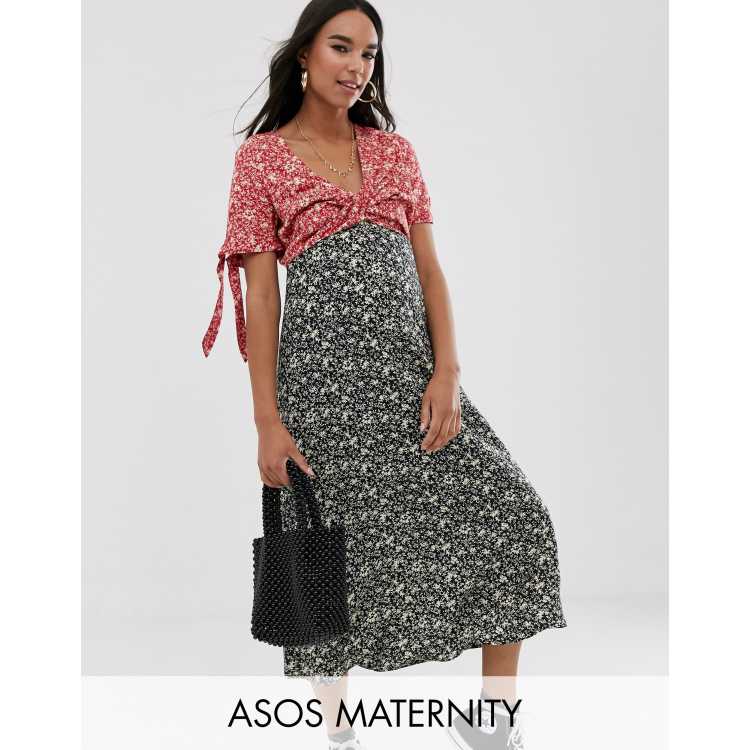 ASOS DESIGN Maternity mixed floral print twist front midi tea dress