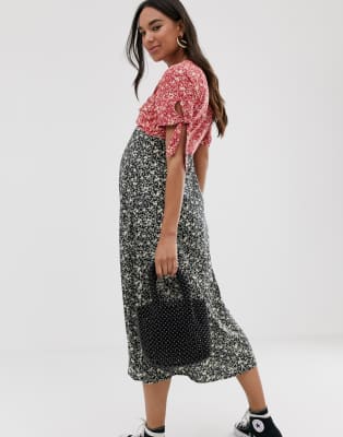 ASOS DESIGN Maternity mixed floral print twist front midi tea