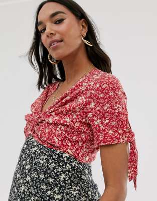 ASOS DESIGN Maternity mixed floral print twist front midi tea