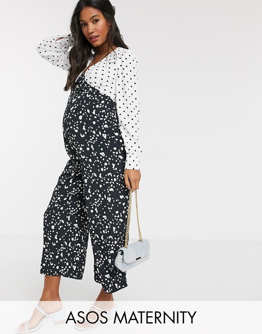 ASOS DESIGN maternity mixed spot print tea jumpsuit