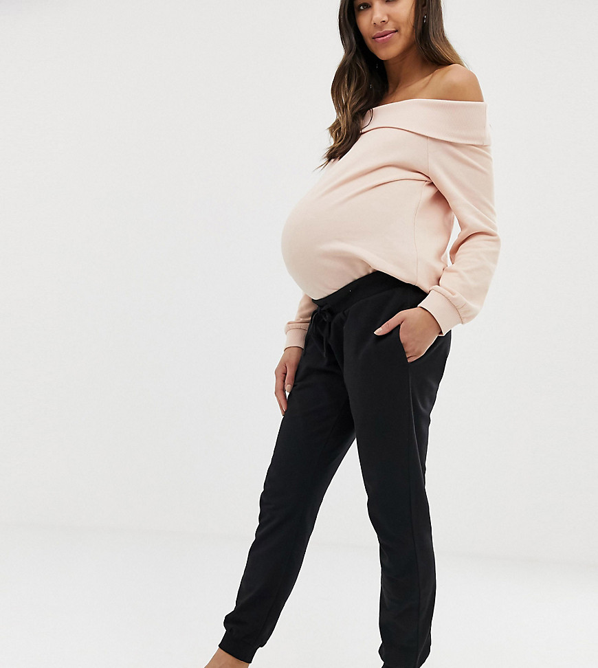 ASOS DESIGN Maternity – Mjukisbyxor med knytband som slutar under magen-Svart