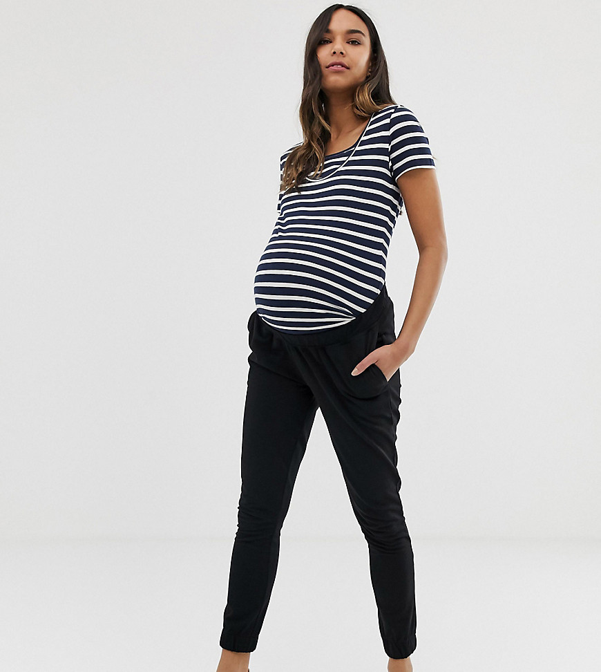 ASOS DESIGN Maternity – Mjukisbyxor med stretch, midjeband under magen och supersmal passform-Svart
