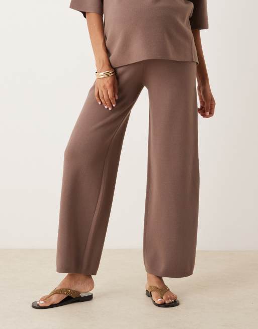 ASOS DESIGN Maternity - Mokkabrune strikkede bukser med struktur - Del af sæt, 4 af 5
