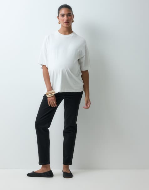 ASOS DESIGN Maternity mom jeans i smal passform i svart - view 1