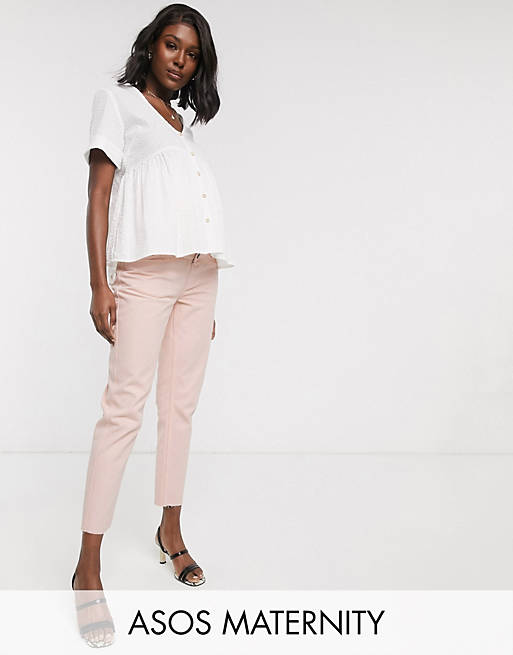 ASOS DESIGN Maternity mom jeans in washed pink with over the bump band