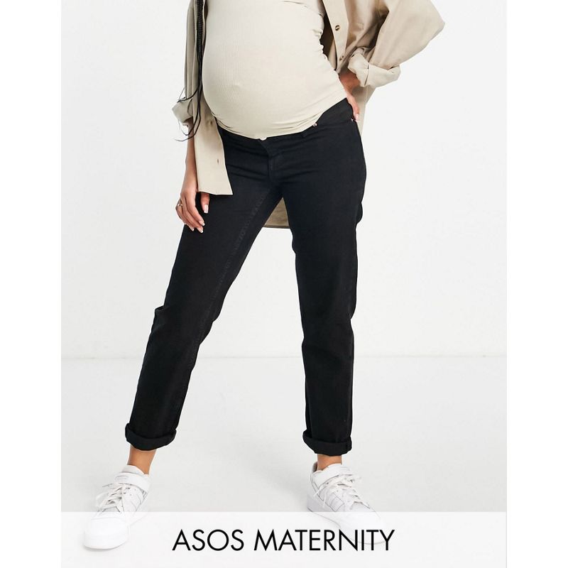 Jeans Donna DESIGN Maternity - Mom jeans originali a vita alta con fascia in vita elasticizzata di lato, colore nero