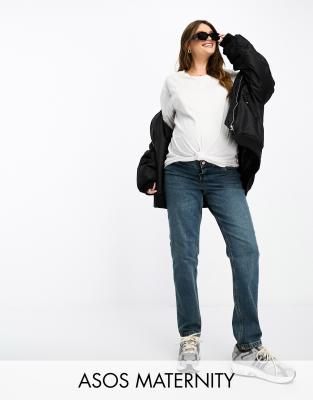 ASOS DESIGN Maternity slim mom jeans in mid blue - ASOS Price Checker
