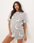 [ASOS Maternity] ASOS DESIGN Maternity moon & stars pyjama oversized tee and shorts set in grey-Multi S MULTI