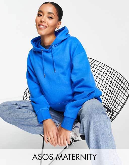 ASOS DESIGN Maternity – Niebieska bluza z kapturem typu boyfriend o kroju oversize