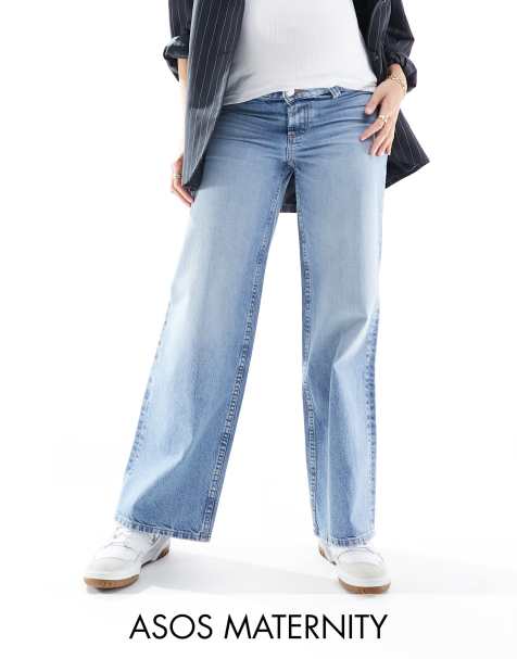 ASOS DESIGN Maternity – Niebieskie jeansy o fasonie dad z szerokimi nogawkami - view 1