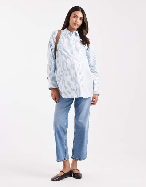 ASOS DESIGN Maternity ankle grazer comfort stretch straight leg jeans in mid blue 