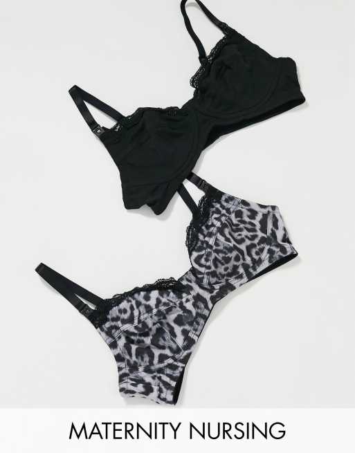 Black Animal Non Padded Full Cup Bras 2 Pack, Lingerie