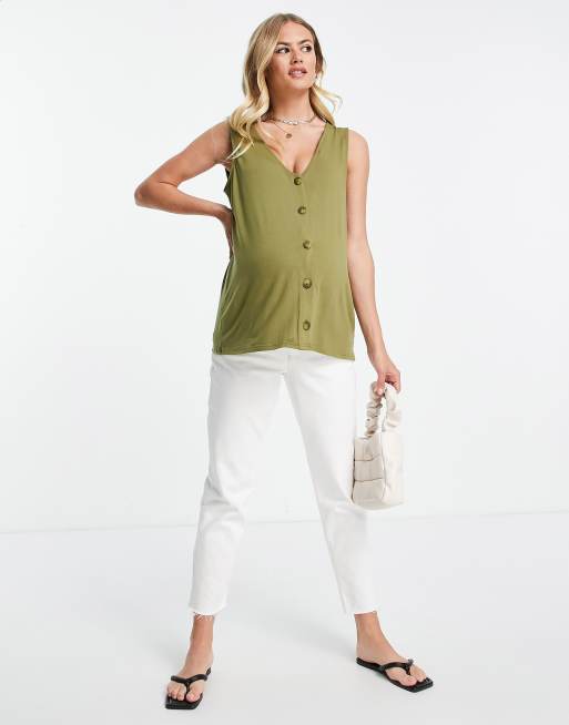 ASOS DESIGN Maternity nursing button down vest in dark khaki