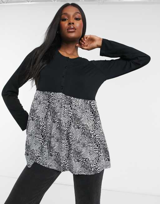 ASOS DESIGN Maternity nursing button front long sleeve smock top in black animal print ASOS