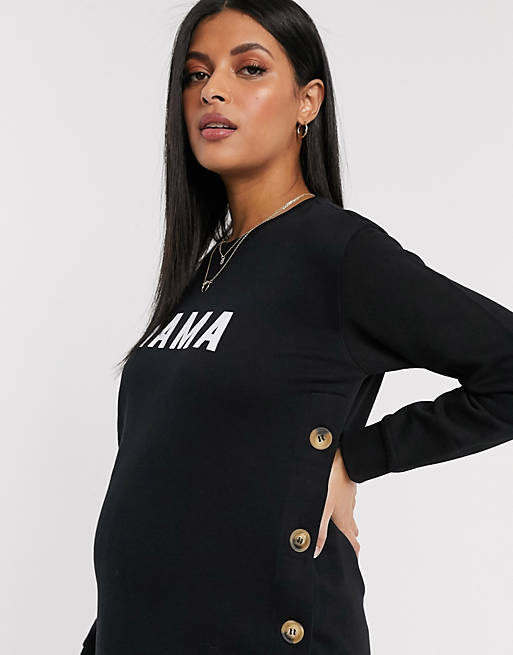 Women Maternity nursing button side sweat with mama slogan in black 