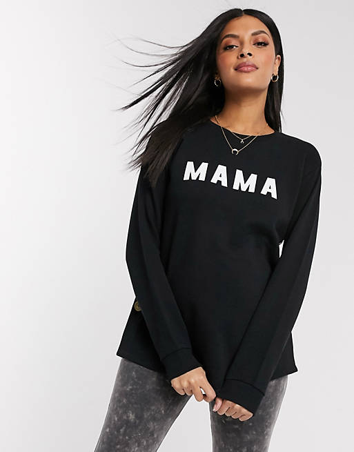 Women Maternity nursing button side sweat with mama slogan in black 