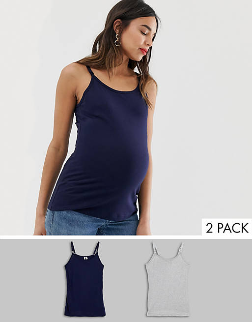 ASOS DESIGN Maternity nursing cami with clips 2 pack in grey and navy ...
