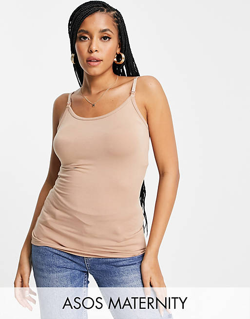 ASOS DESIGN Maternity nursing cami with clips in light brown