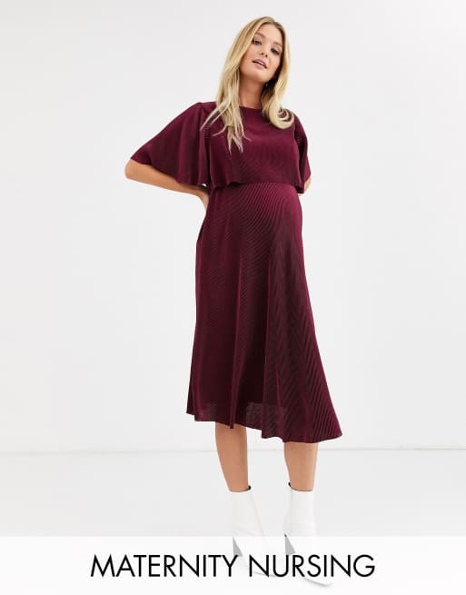 ASOS DESIGN Maternity Nursing crop top plisse midi dress, ASOS