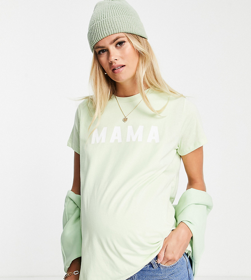 ASOS DESIGN Maternity nursing double layer mama motif t-shirt in green-Purple