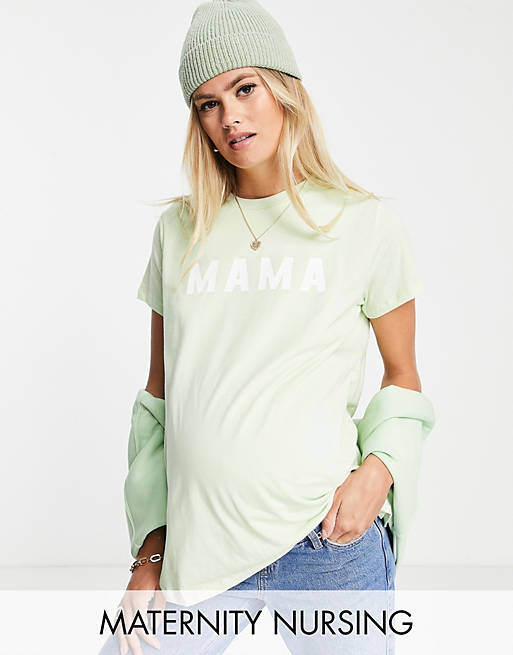 ASOS DESIGN Maternity nursing double layer mama motif t-shirt in green