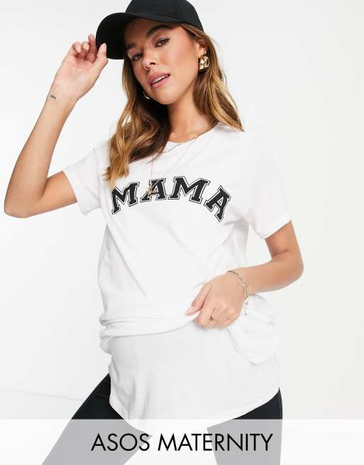 ASOS DESIGN Maternity nursing double layer mama varsity graphic T-shirt in  white