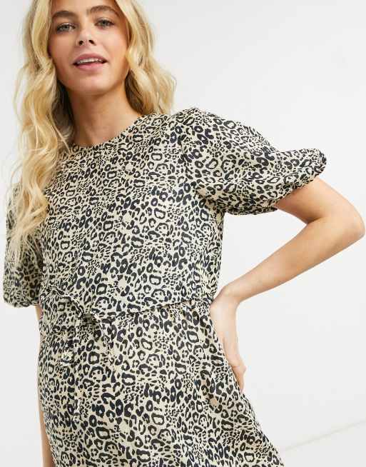 Download Asos Design Maternity Nursing Double Layer Midi Dress With Pephem In Natural Leopard Asos