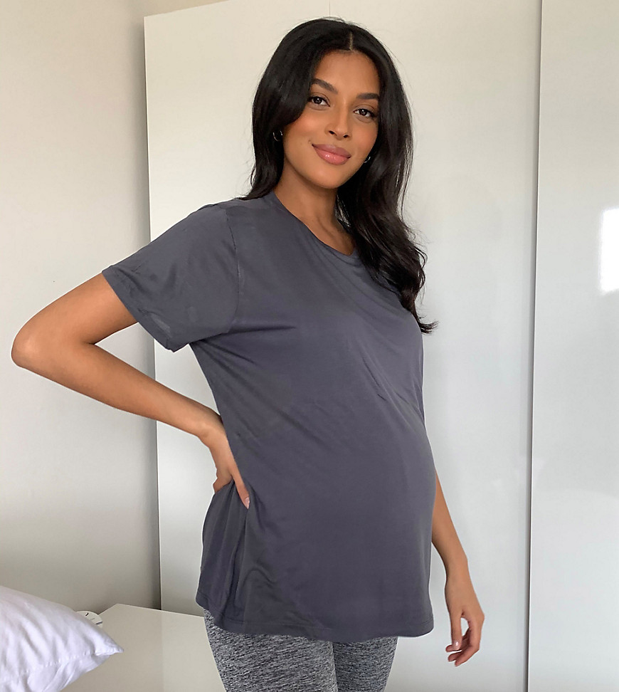 ASOS DESIGN Maternity nursing double layer short sleeve t-shirt in charcoal-Grey
