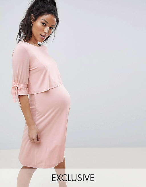 ASOS DESIGN Maternity nursing double layer skater dress with tie sleeve