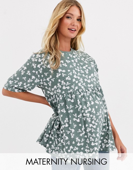 ASOS DESIGN Maternity nursing double layer smock top in ditsy floral print