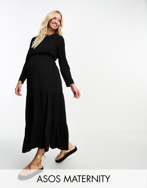 ASOS DESIGN Maternity batwing sleeve velvet midi dress in berry