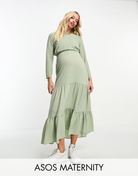 ASOS DESIGN Maternity tiered midi dress with lace insert and open