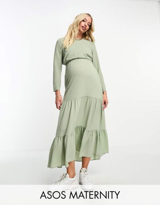 ASOS DESIGN Maternity nursing drawstring waist tiered midi dress